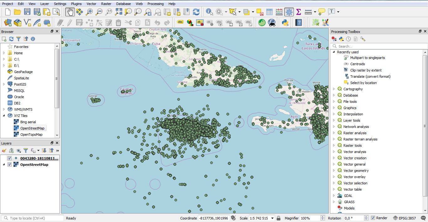 GBIF CSV in QGIS